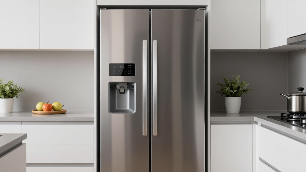 Expert refrigerator repair technician working in a Dixon, California home. A skilled professional is inspecting the inside of a modern stainless steel refrigerator, ensuring local residents receive top-notch appliance service.
