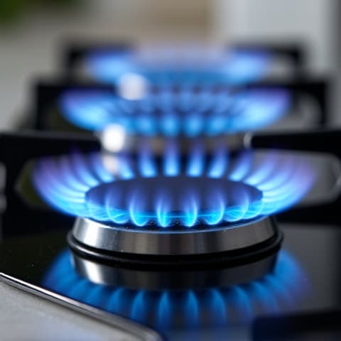 After image of a gas cooktop in Natomas with perfectly restored, clean, and evenly burning flames on all burners.