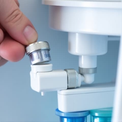 A close-up of an ice maker mechanism with a new component being installed. This precision repair was completed in Carmichael, CA, ensuring consistent ice production for refrigerators.