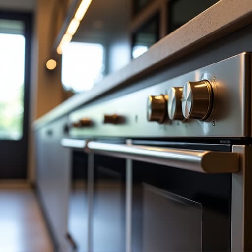 A technician meticulously inspecting a gleaming luxury kitchen appliance, reflecting the precision of appliance repair in Granite Bay.