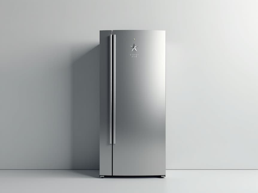 An energy-efficient modern kitchen in Sacramento, showcasing sleek appliances and natural light, symbolizing modern home upgrades and utility savings. The kitchen features an Energy Star rated refrigerator, induction cooktop, and an LED lighting fixture, with a view of a green landscape through a large window, conveying sustainability and efficiency