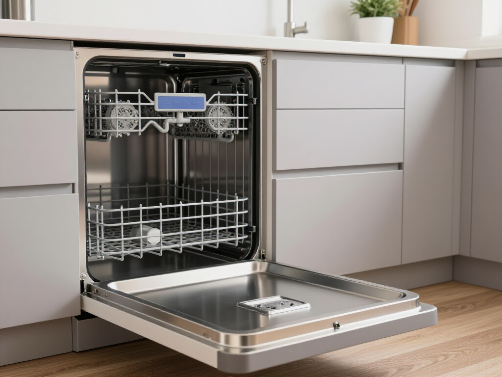 Certified appliance technician repairing a dishwasher in a Dixon, CA kitchen