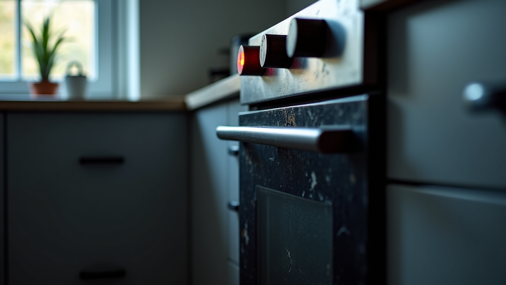 An oven with a red light, indicating it's not working, in an Antelope kitchen. The scene implies an urgent need for repair, perfectly setting the stage for same-day service. The focus is on the broken appliance and the inconvenience it causes.
