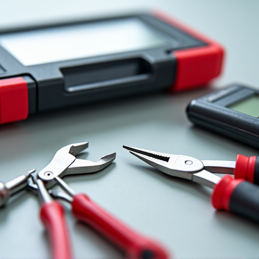 Appliance technician performing on-site repair on a high-efficiency stove in a residential kitchen setting.