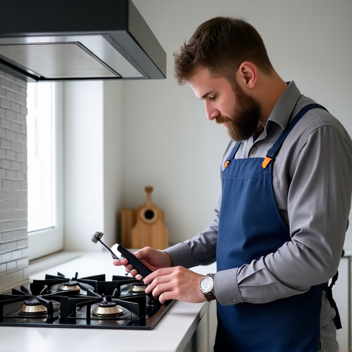 Certified technician diagnosing an induction cooktop in Sacramento