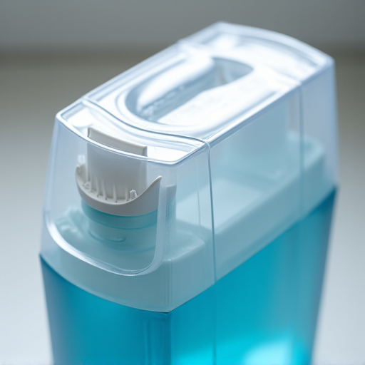 Before: Dishwasher Detergent Dispenser with Residue Buildup. A dishwasher detergent dispenser showing signs of soap scum and hard water residue buildup, which can prevent proper detergent release and cause cloudy dishes.