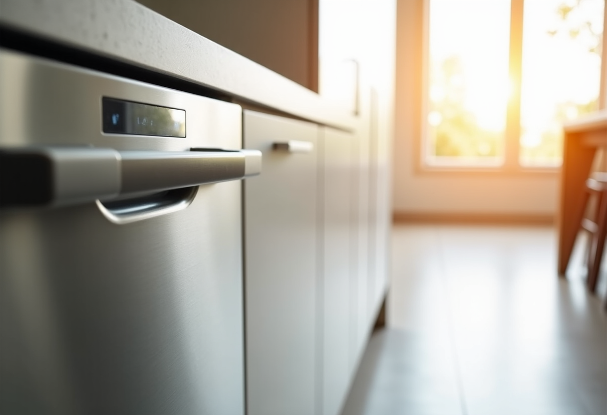 technician working on a dishwasher in a modern kitchen