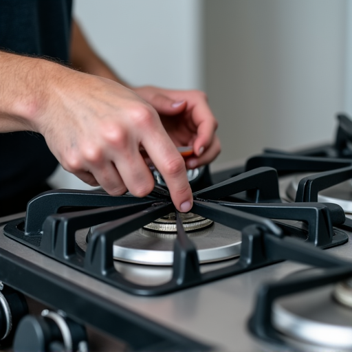 Expert repairman servicing a Viking gas stove top in a Roseville home