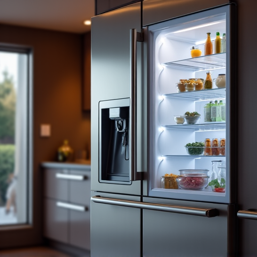 Folsom refrigerator repair in Empire Oaks by Local Appliances Repairs. Technician meticulously repairing a high-end refrigerator in a modern kitchen setting, showcasing precision and expertise.