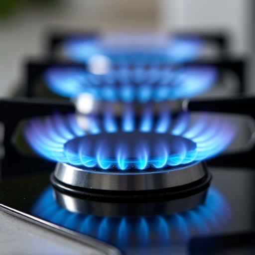 After image of a gas cooktop in Natomas with perfectly restored, clean, and evenly burning flames on all burners.