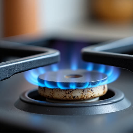 Before image of a gas cooktop with clogged, unevenly burning burners from a home in Natomas, Sacramento.