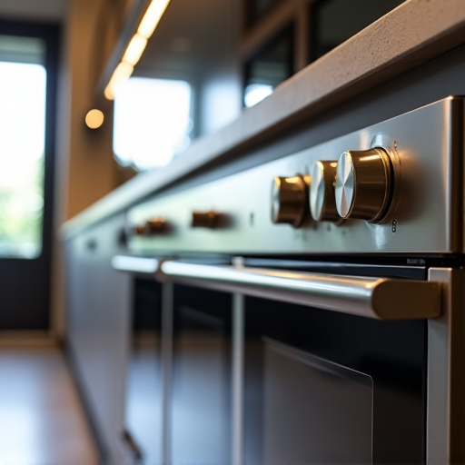 A technician meticulously inspecting a gleaming luxury kitchen appliance, reflecting the precision of appliance repair in Granite Bay.