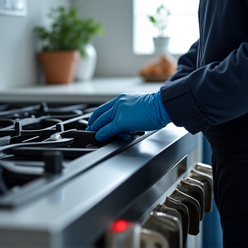 Thermador Cooktop Professional Repair. A technician performing a high-quality repair on a Thermador cooktop, committed to white-glove service and using OEM parts.