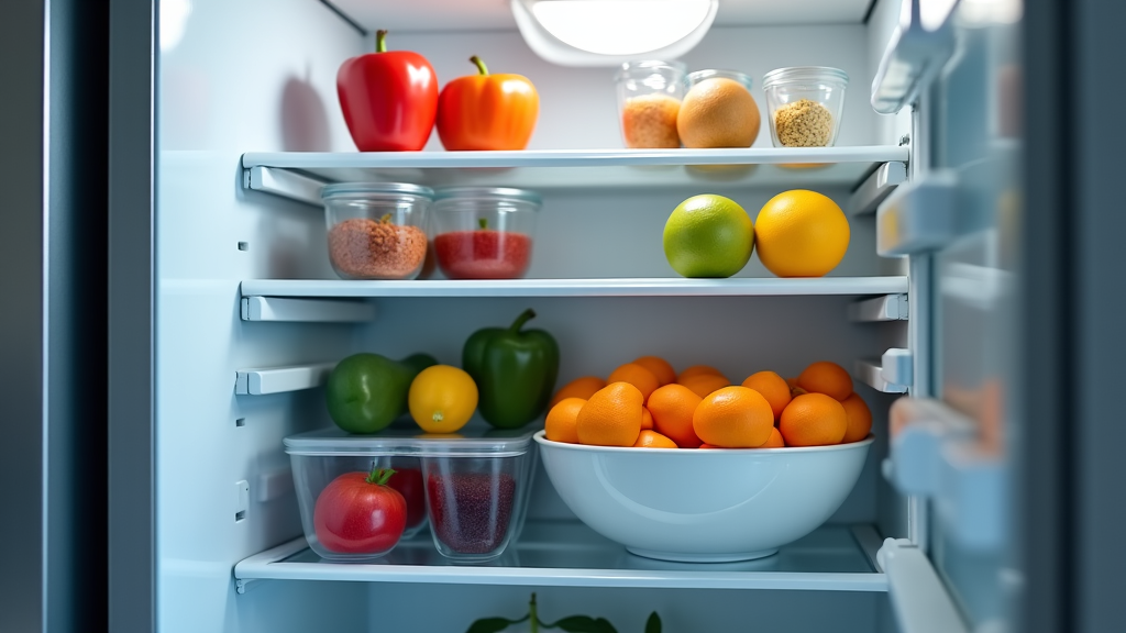 Sacramento refrigerator repair technician performing maintenance on a freezer unit with fresh groceries visible in the background. A technician expertly diagnosing and fixing a freezer, ensuring food safety and preventing spoilage.