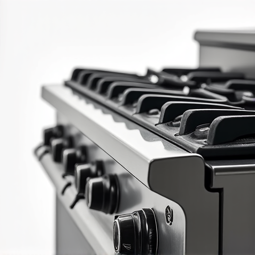 Detail of a modern Viking range with controls and burners