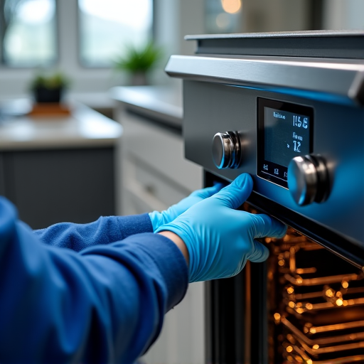 A technician performing diagnostics on a high-end Wolf range in a Sacramento kitchen, highlighting specialized tools and knowledge required for luxury cooking appliance repair. The focus is on meticulous service.